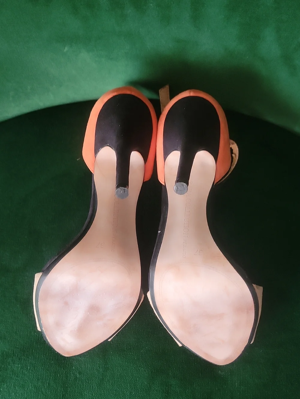 NEW Zara Colorblock Suede Ankle Strap Stiletto Heels Sandals Orange Black 37 6.5